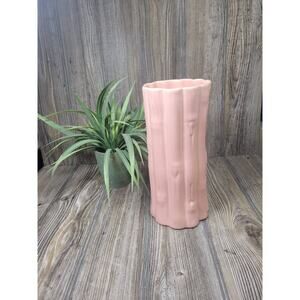 Vintage Pink Vase, Ceramic Bamboo Cylinder, 9-3/8" Tall